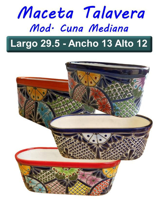 Maceta Cerámica tipo Talavera mod. Cuna Mediana (4 colores) - Hortyjardín